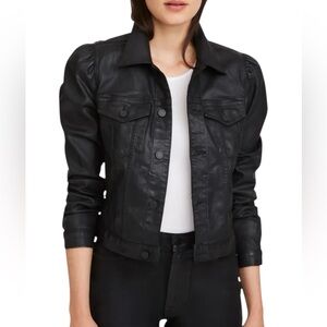 7 FOR ALL MANKIND Puff Sleeve Denim Jacket Black Coated Jacket A22